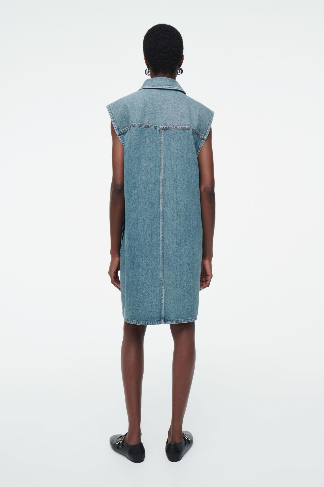 SLEEVELESS DENIM MINI SHIRT DRESS Product Image