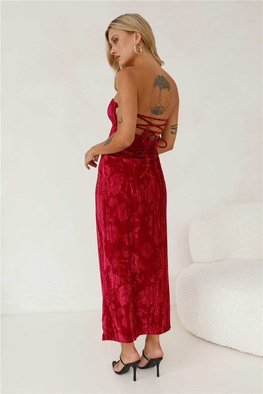 Commotion Strapless Velvet Maxi Dress Red Product Image