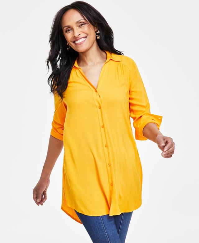 I.n.c. International Concepts Womens Roll-Tab Button-Down Long Blouse, Created for Macys Product Image