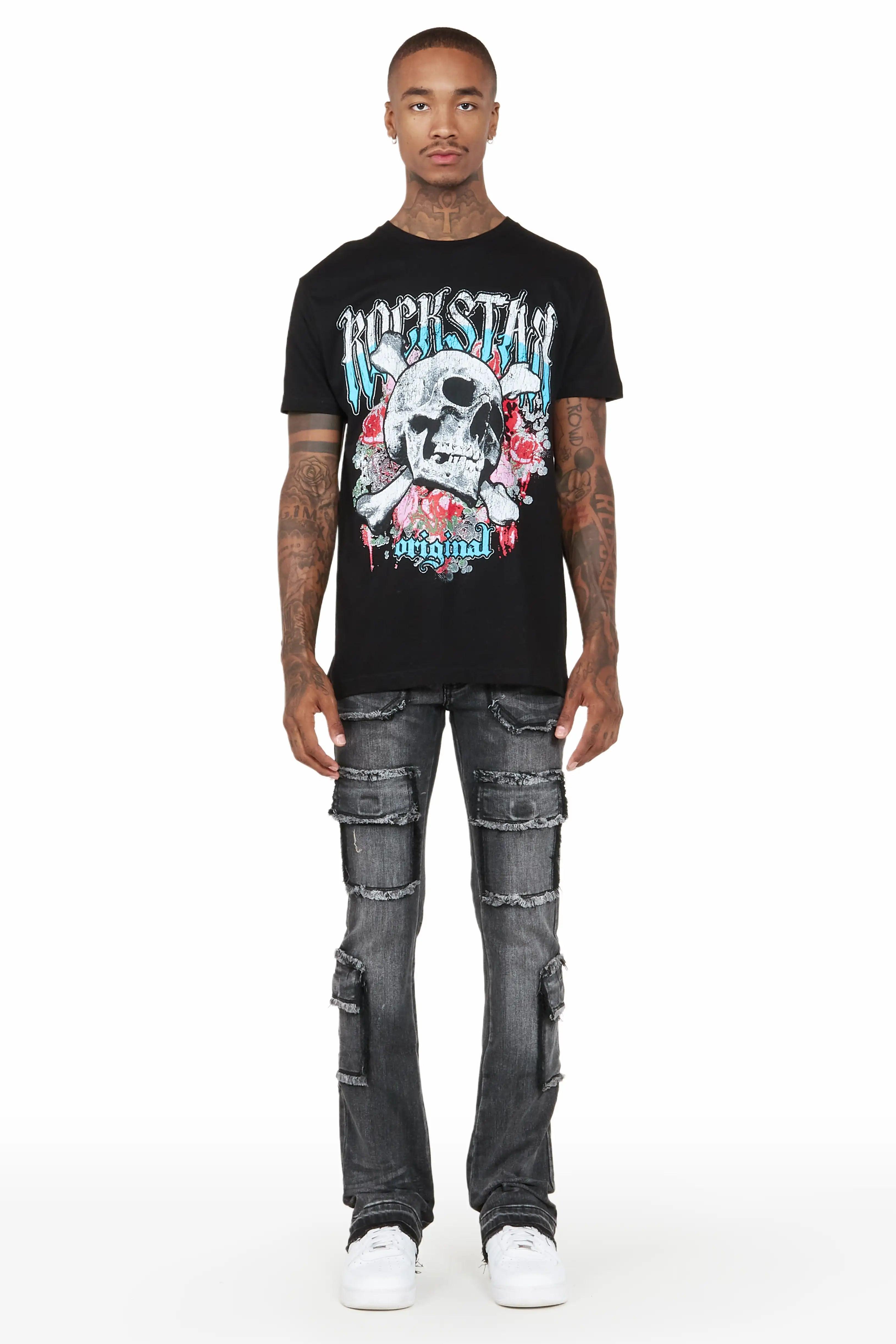 Tyrell Grey Wash Stacked Flare Cargo Jean Male Product Image