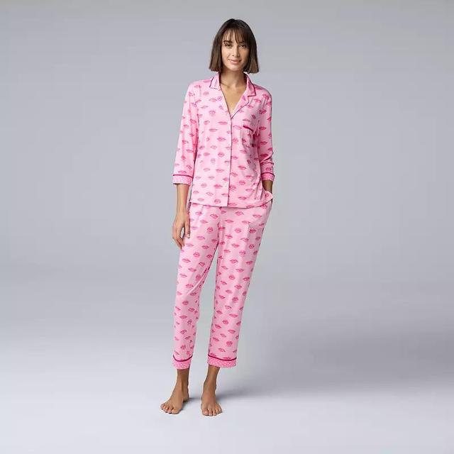 Womens Simply Vera Vera Wang 3/4-Sleeve Pajama Top & Crop Pajama Pants Set Product Image