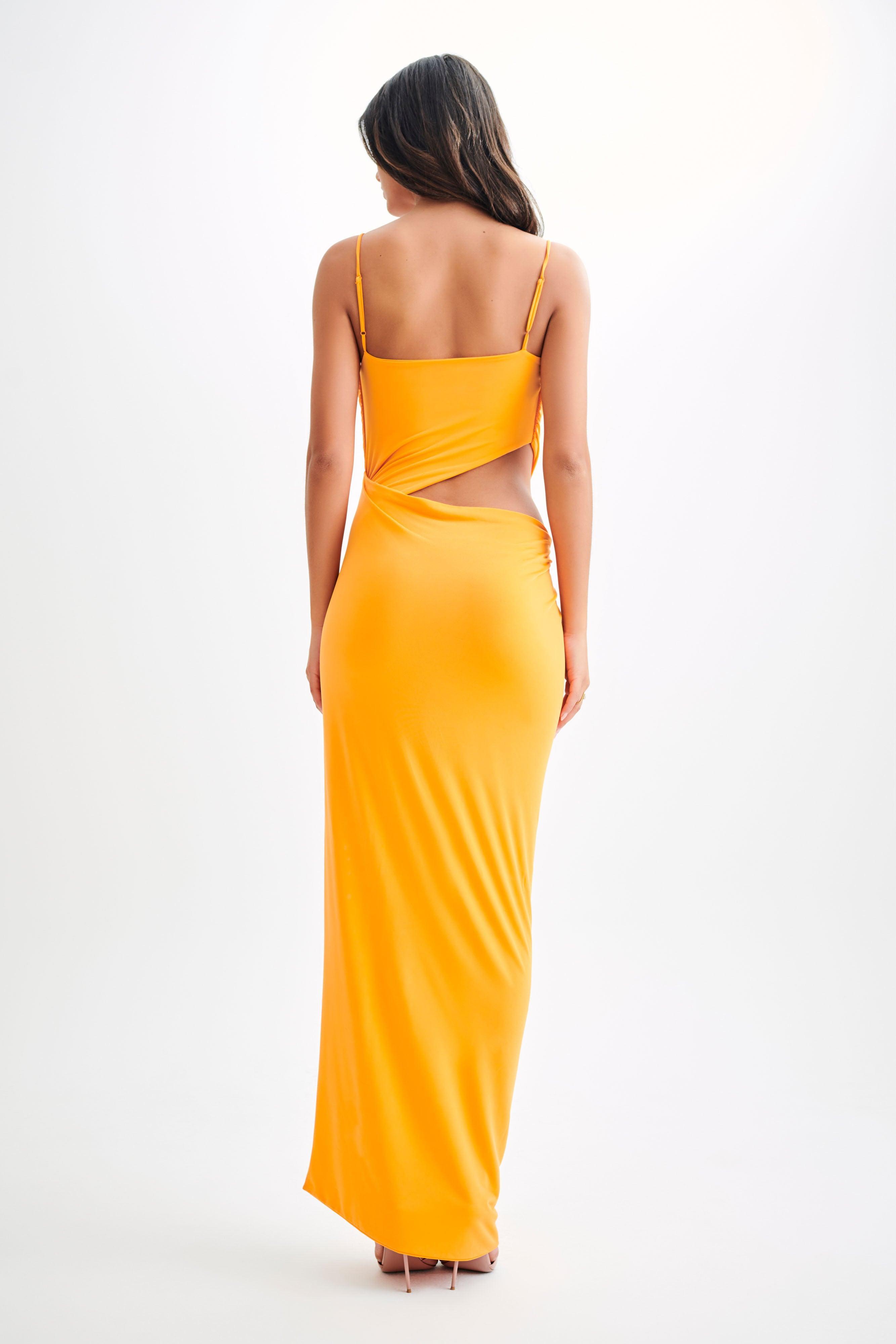 Jemma Draped Slinky Maxi Dress - Orange Sorbet Product Image