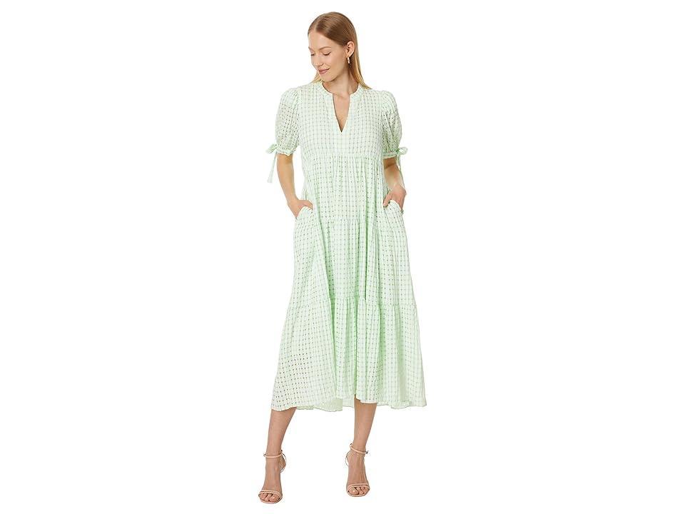 English Factory Gingham Tiered Midi Dress with Bow Tie Sleeves (Lime) Women's Dress Product Image