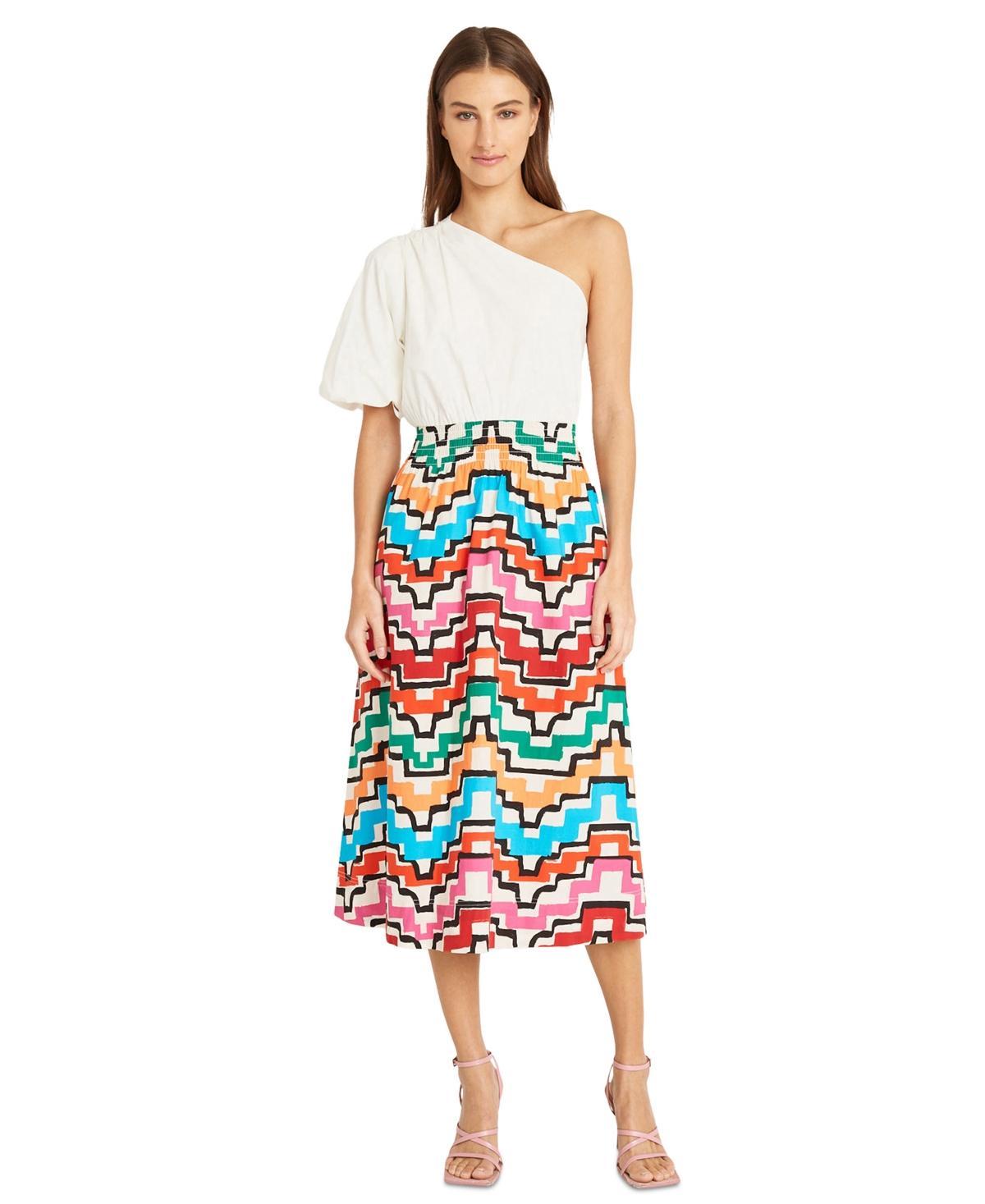 Donna Morgan Womens One-Shoulder Printed-Skirt Midi Dress - Ivory Product Image