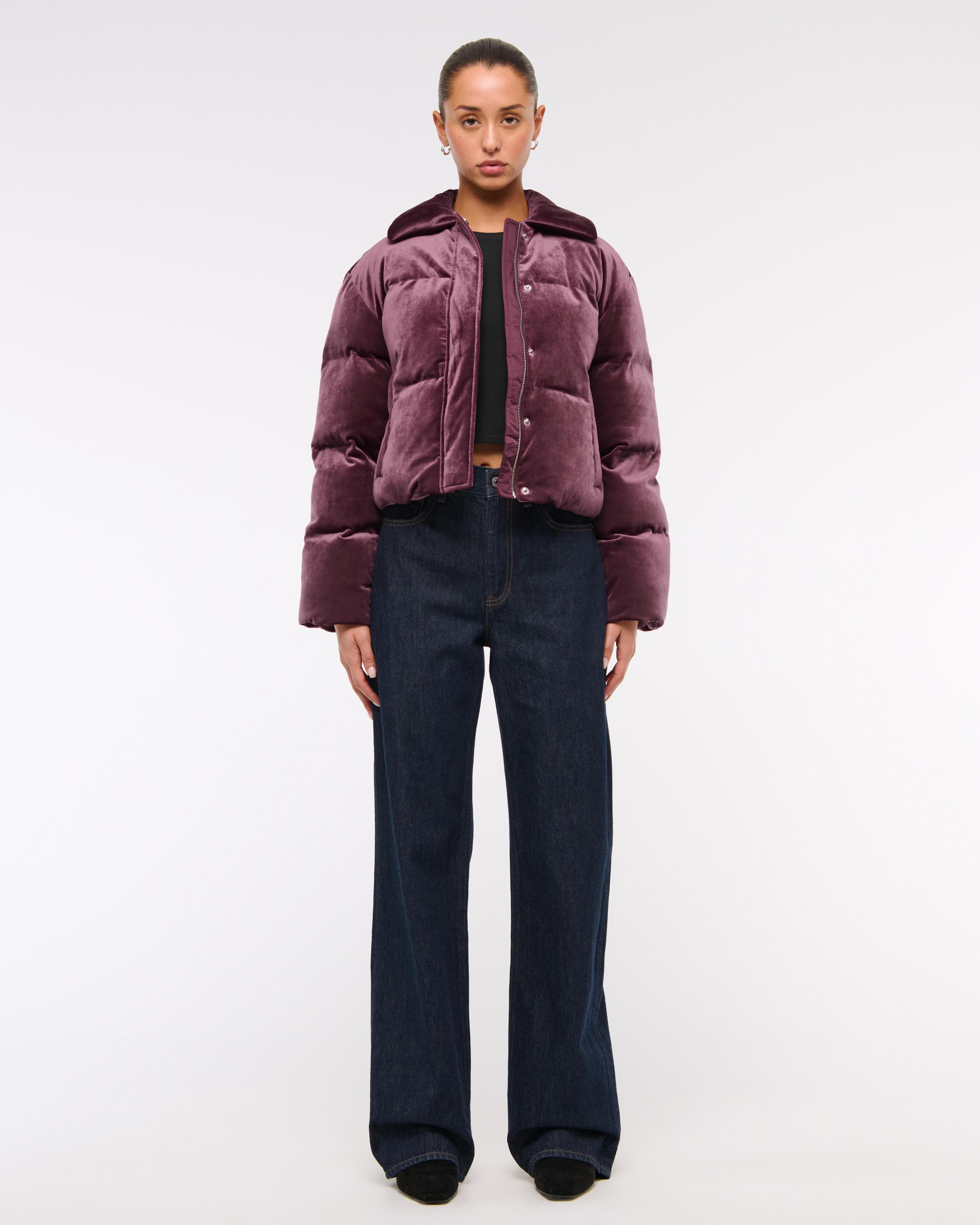 Cropped Velvet Puffer Coat Product Image