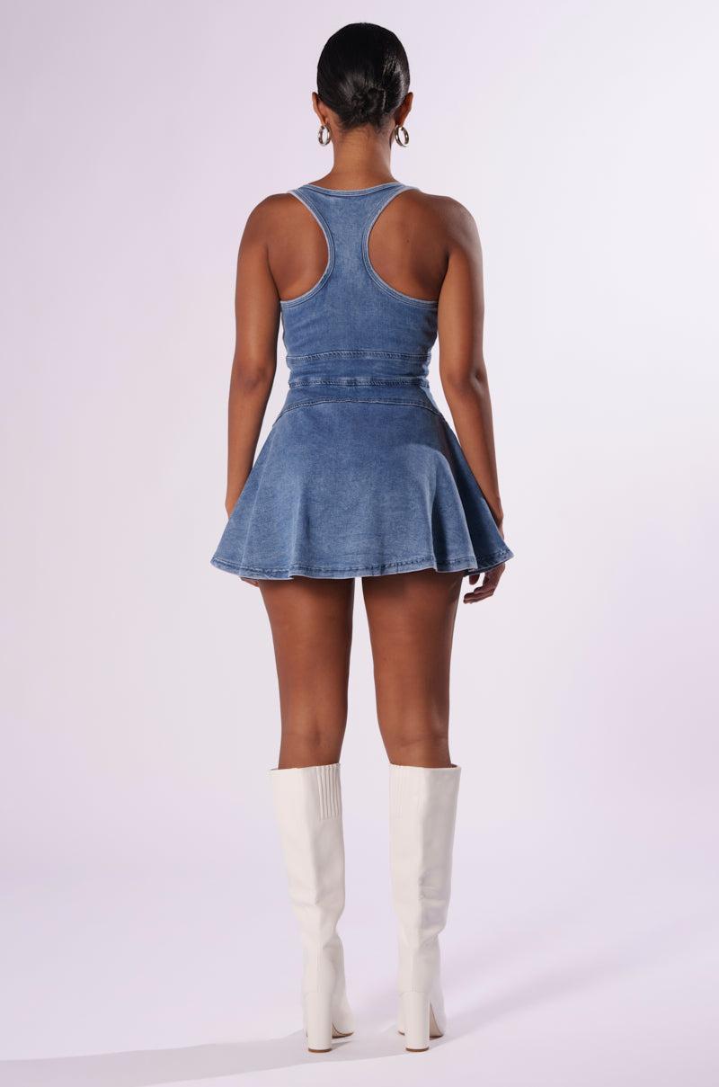 VIVIAN DENIM MINI DRESS-MEDIUM BLUE DENIM Product Image