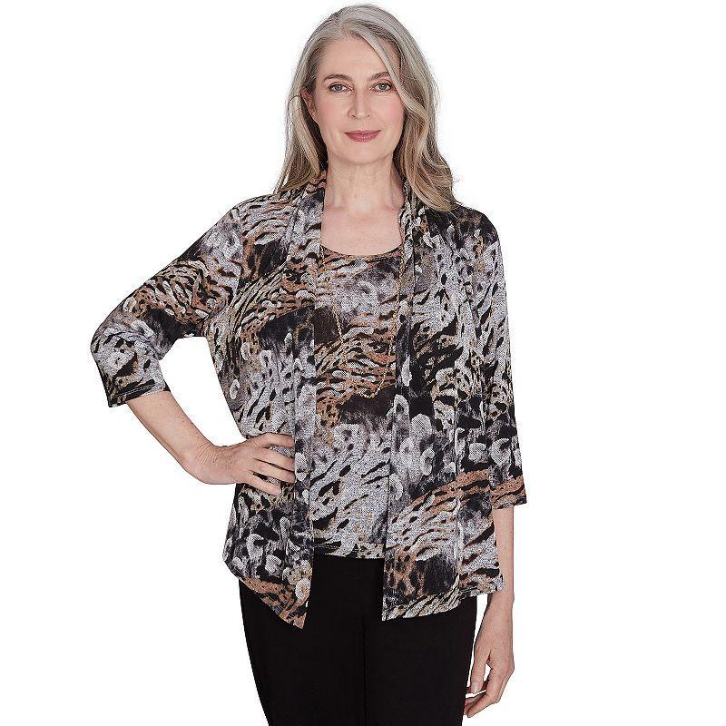 Petite Alfred Dunner Animal Melange Two-in-One Top, Womens Product Image