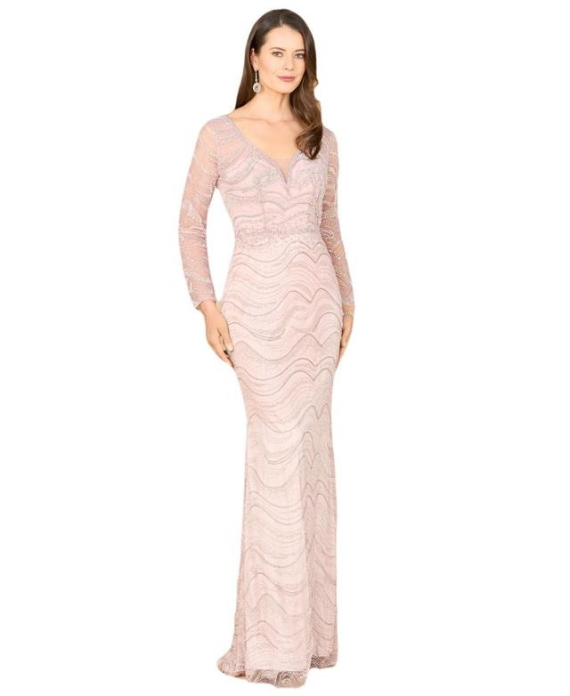 Womens Long Sleeve Lace Fitted Gown Product Image