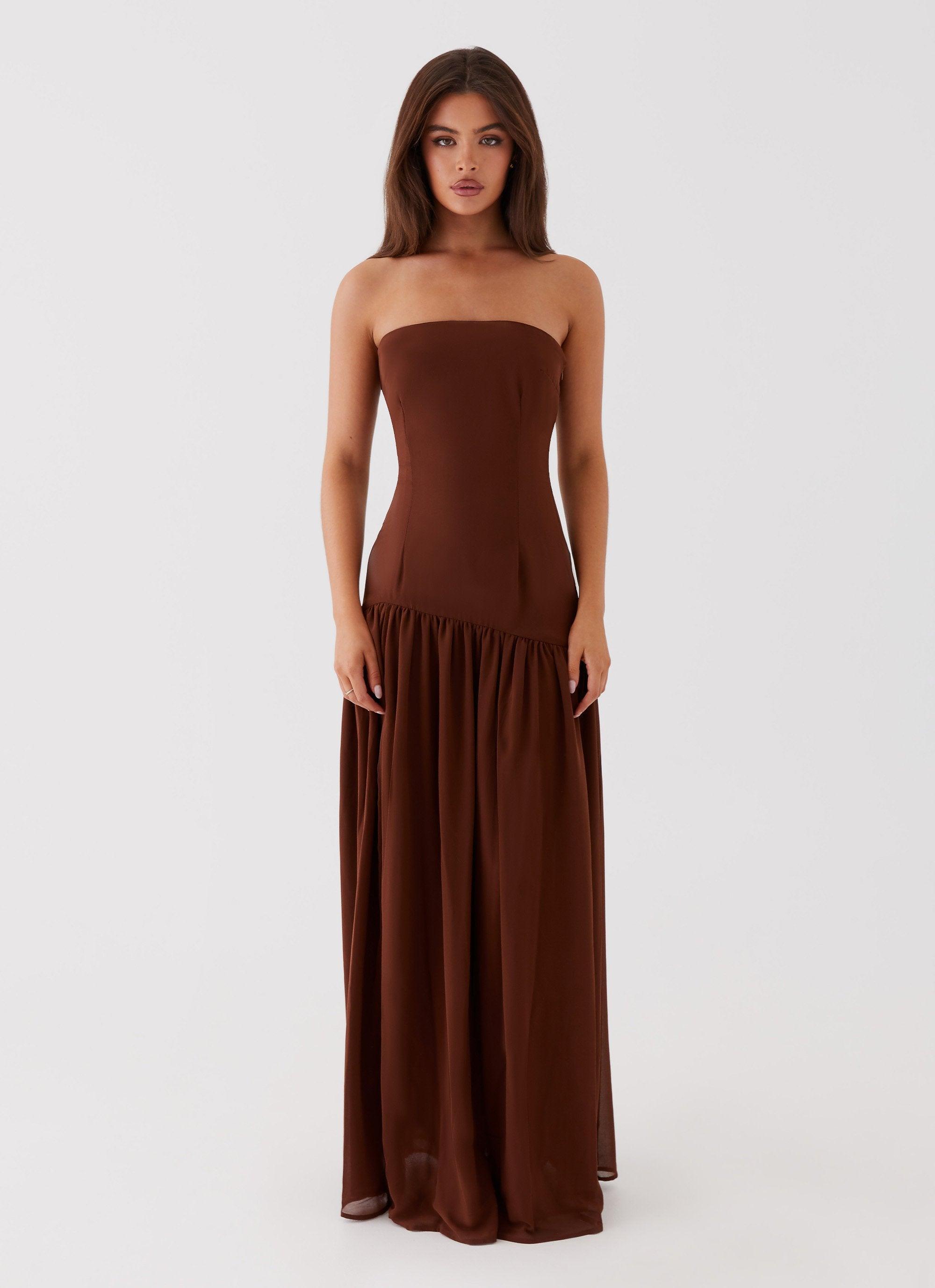 Eden Strapless Maxi Dress - Brown Product Image