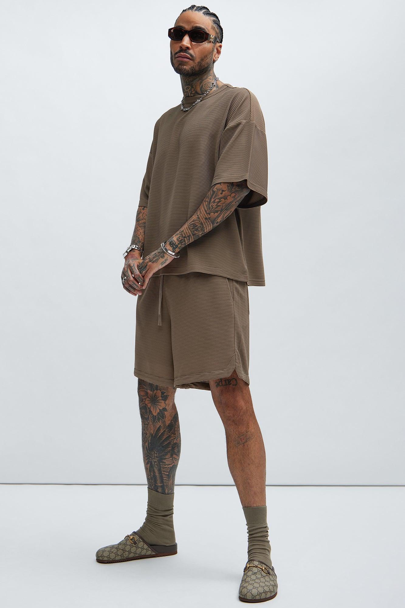 Zyler Textured Boxy Short Sleeve Tee - Taupe Product Image