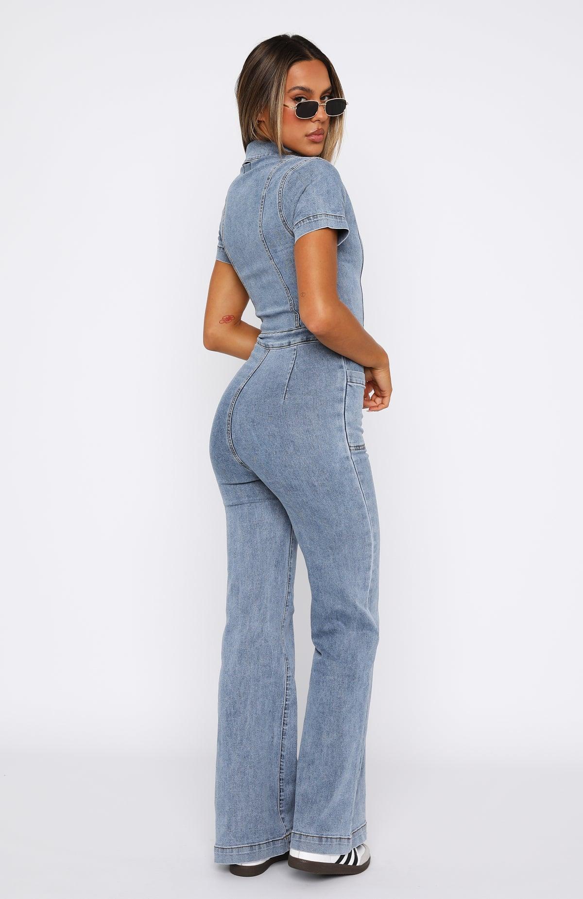 Not About You Denim Jumpsuit Mid Blue Product Image