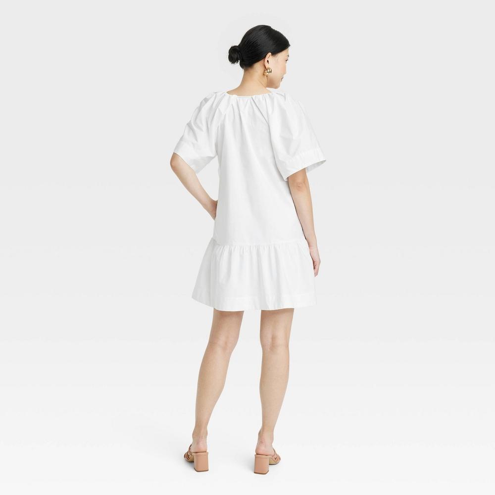 Womens Flutter Short Sleeve Mini Poplin Dress - A New Day White XL Product Image