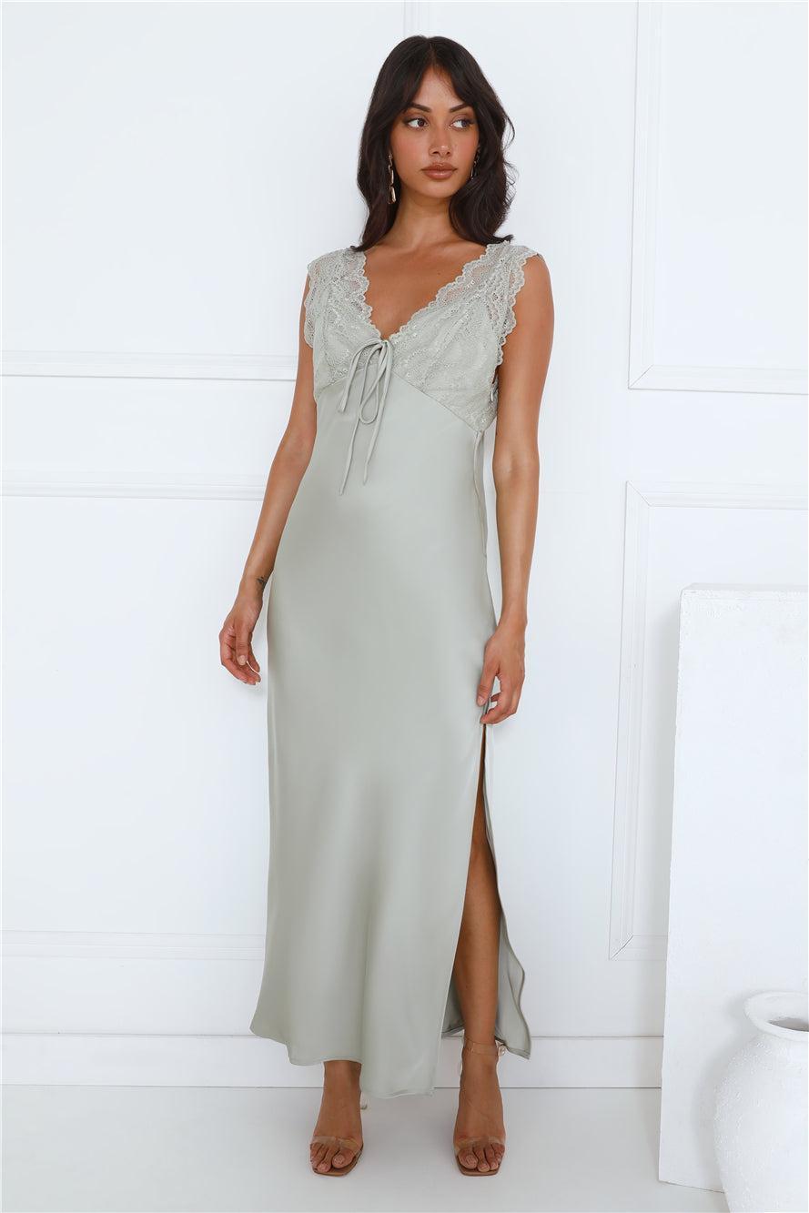 Gorgeous Vision Satin Lace Maxi Dress Sage Product Image