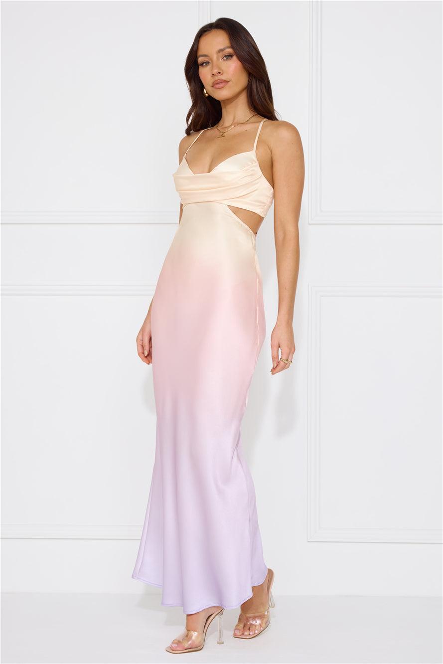 Rainbow Glare Satin Maxi Dress Print Product Image