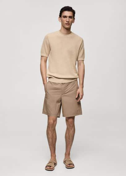 MANGO MAN - 100% cotton drawstring Bermuda shorts beigeMen Product Image