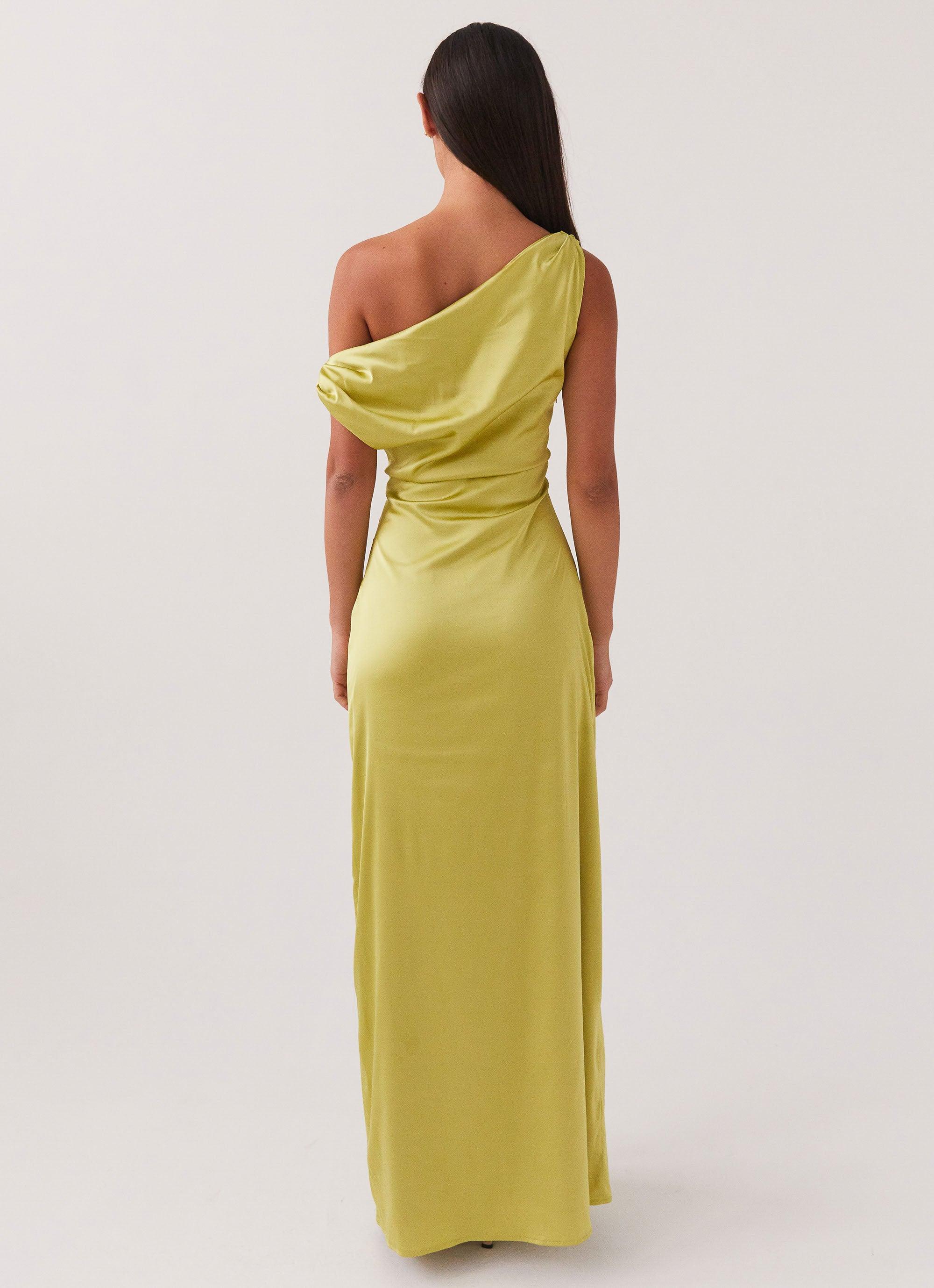 Heart Of Glass Satin Maxi Dress - Chartreuse Product Image