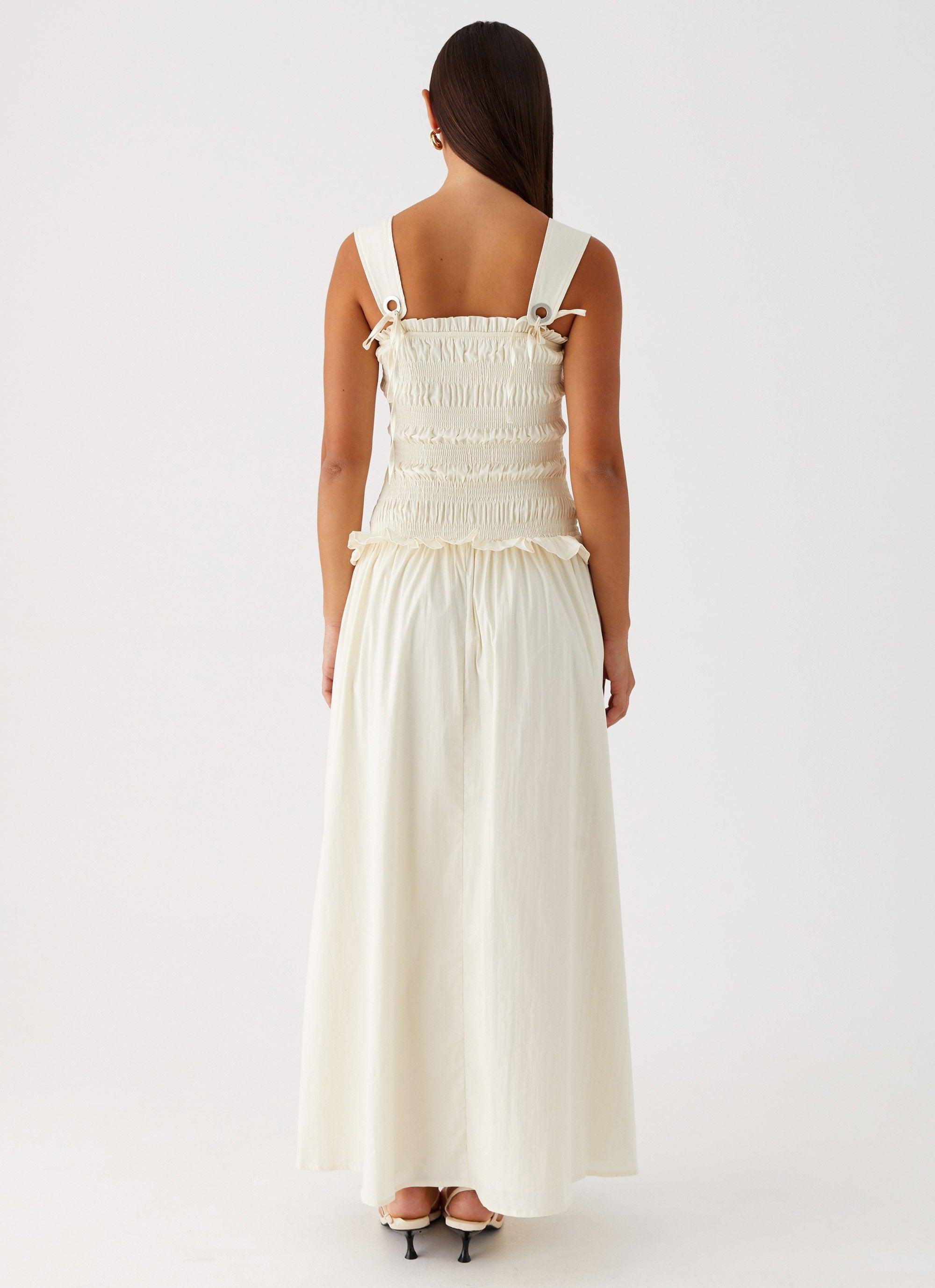 Deana Shirred Maxi Dress - White Product Image