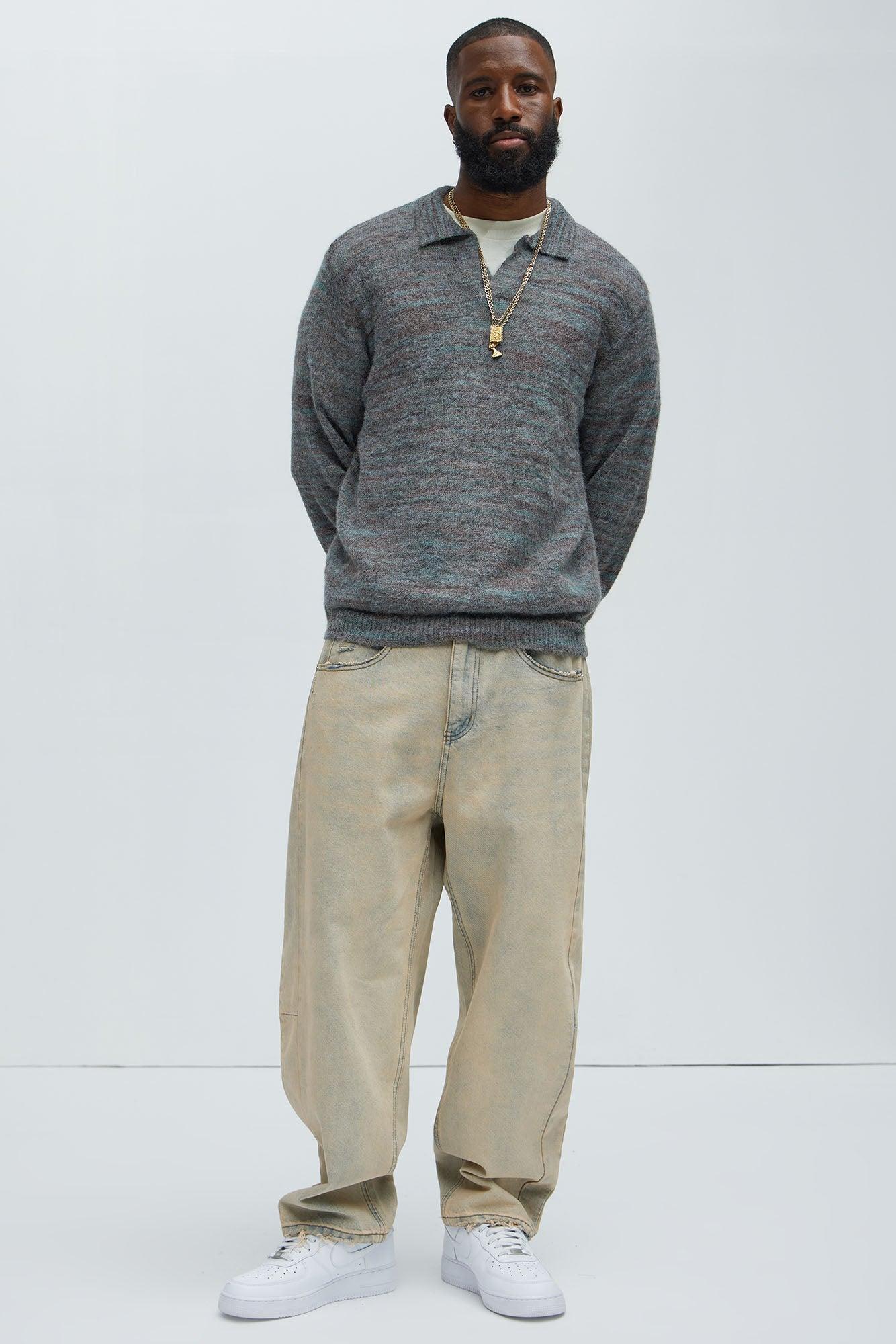 Blinded Mohair Johnny Collar Sweater - Grey/combo Product Image