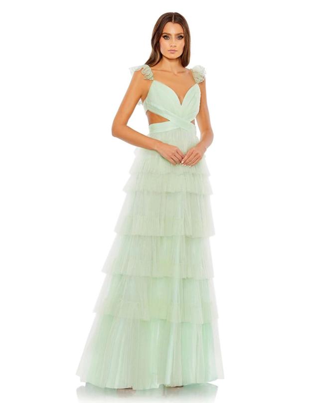 Ruffle Tiered Tulle Cut Out Gown In Mint Product Image