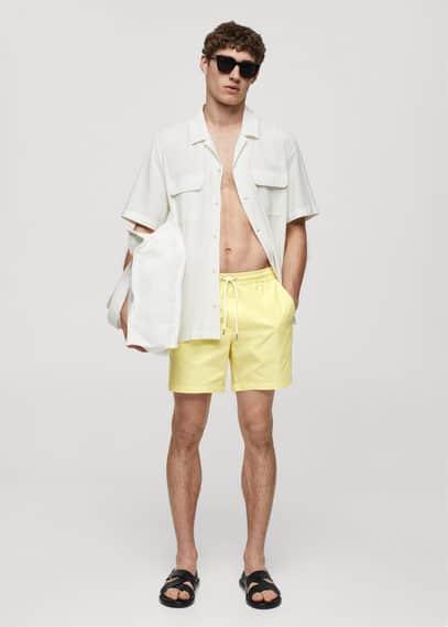 Mango Mens Seersucker Striped Drawstring Swimsuit Product Image