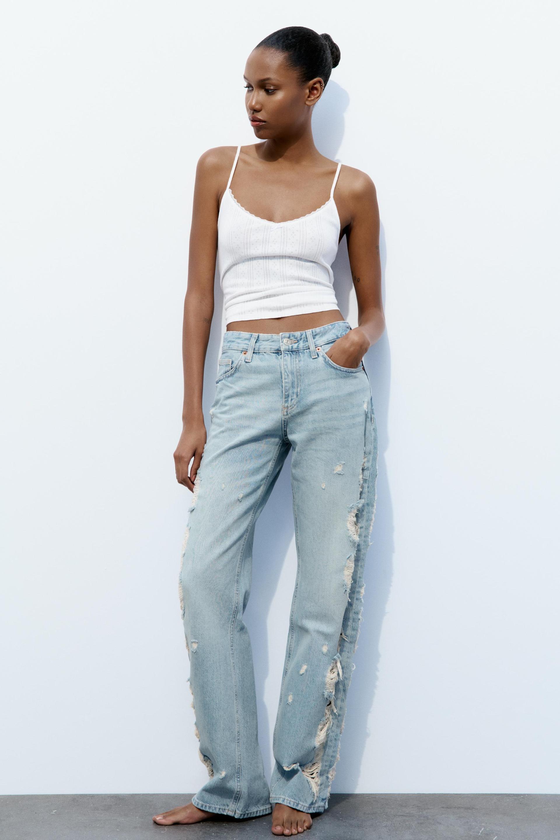 TRF MID-RISE WIDE LEG RIPPED JEANS Product Image