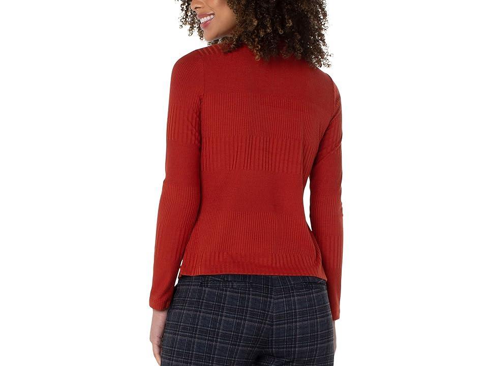 Liverpool Mock Neck Long Sleeve Rib Knit Top (Rust Red) Women's Clothing Product Image