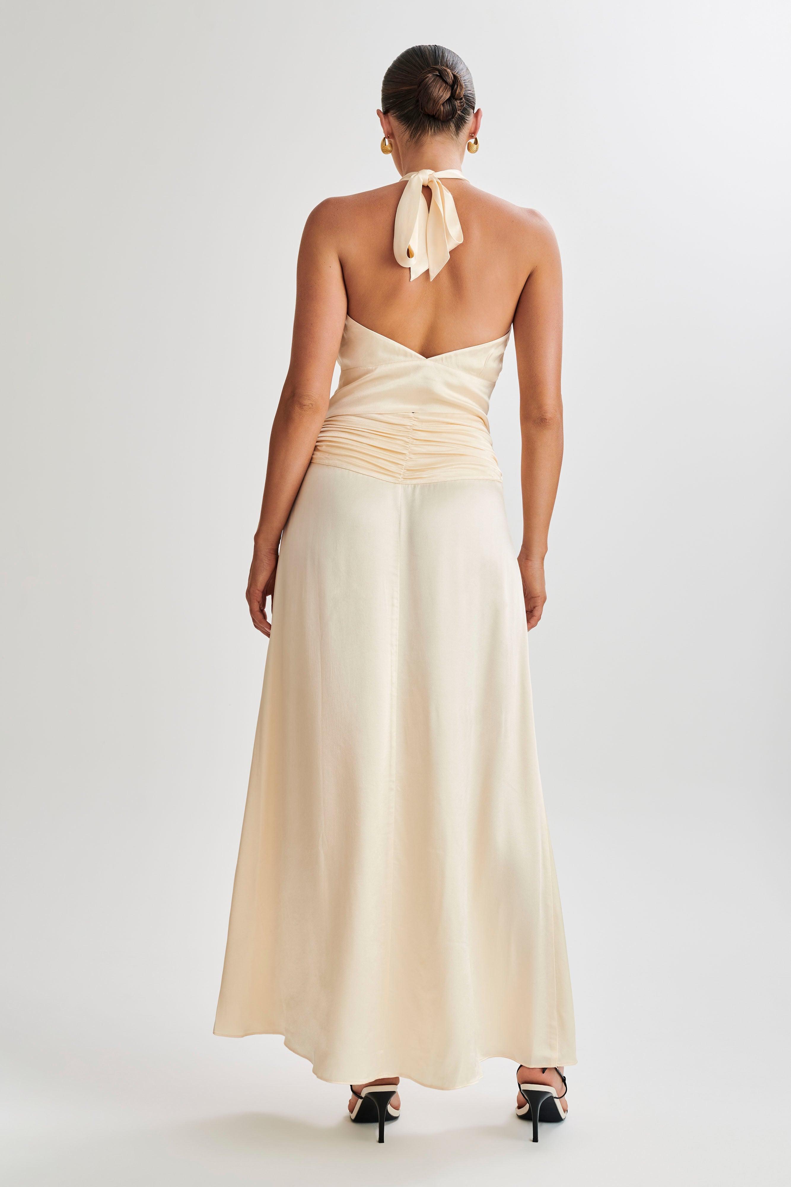 Clara Satin Halter Top - Buttercream Product Image