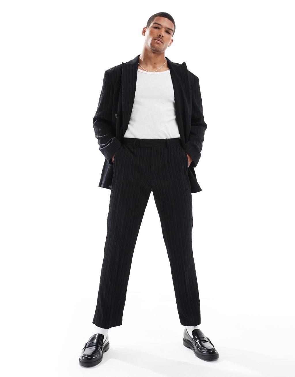 ASOS DESIGN straight leg suit pants in black textured fabric Product Image