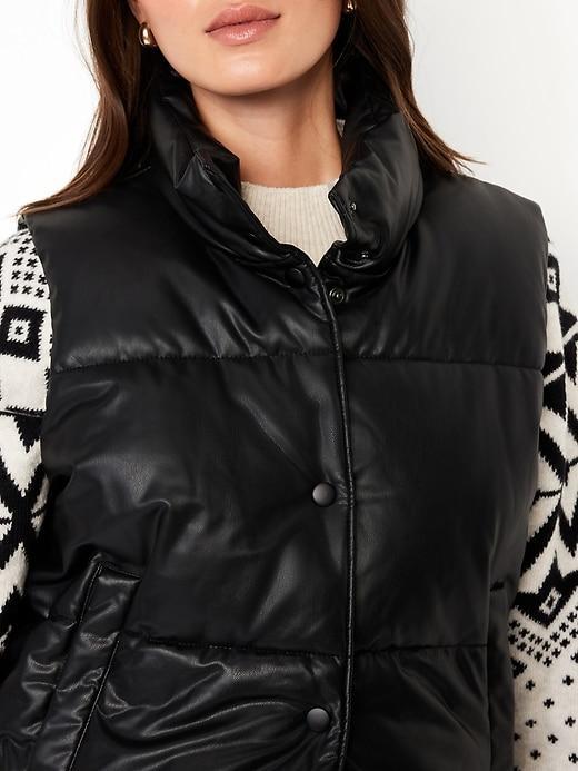 Faux-Leather Puffer Vest Product Image