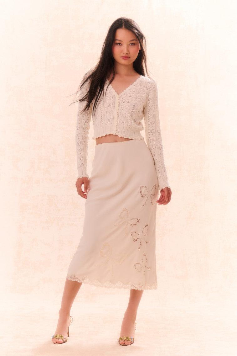 Darion Scallop Lace Bow Midi Skirt Product Image