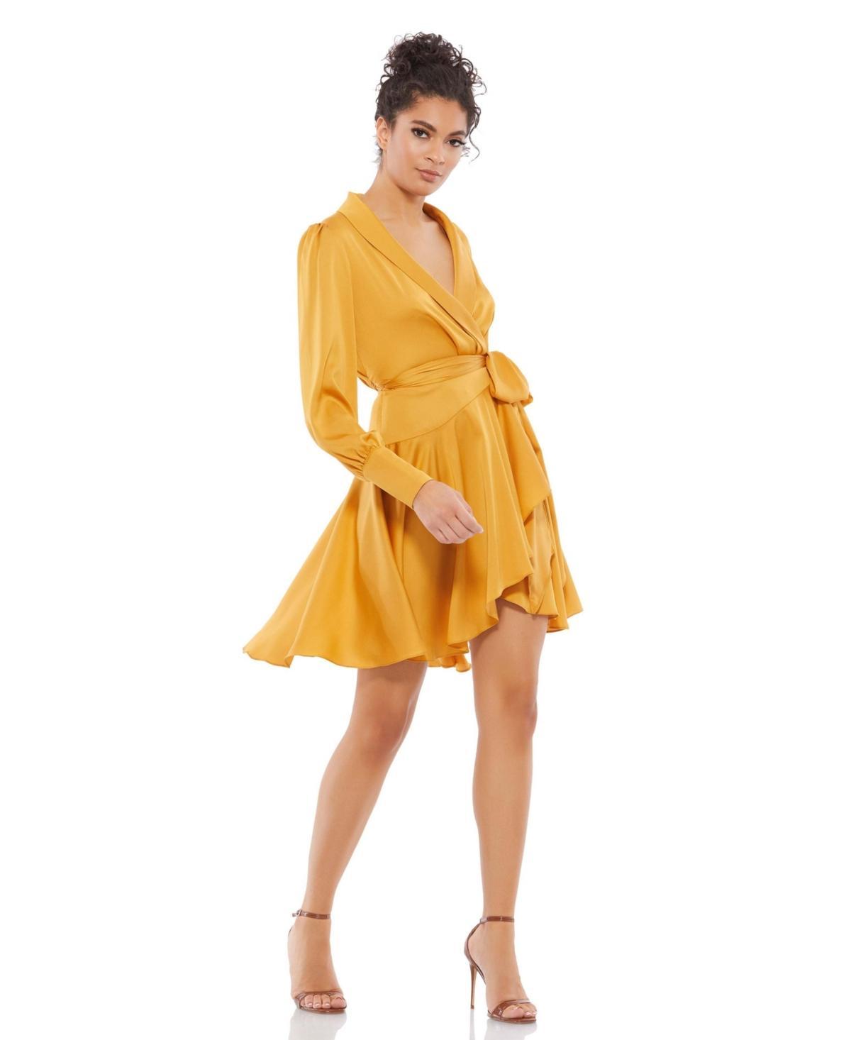 Hi-Low Pleated Short Wrap Dress Product Image