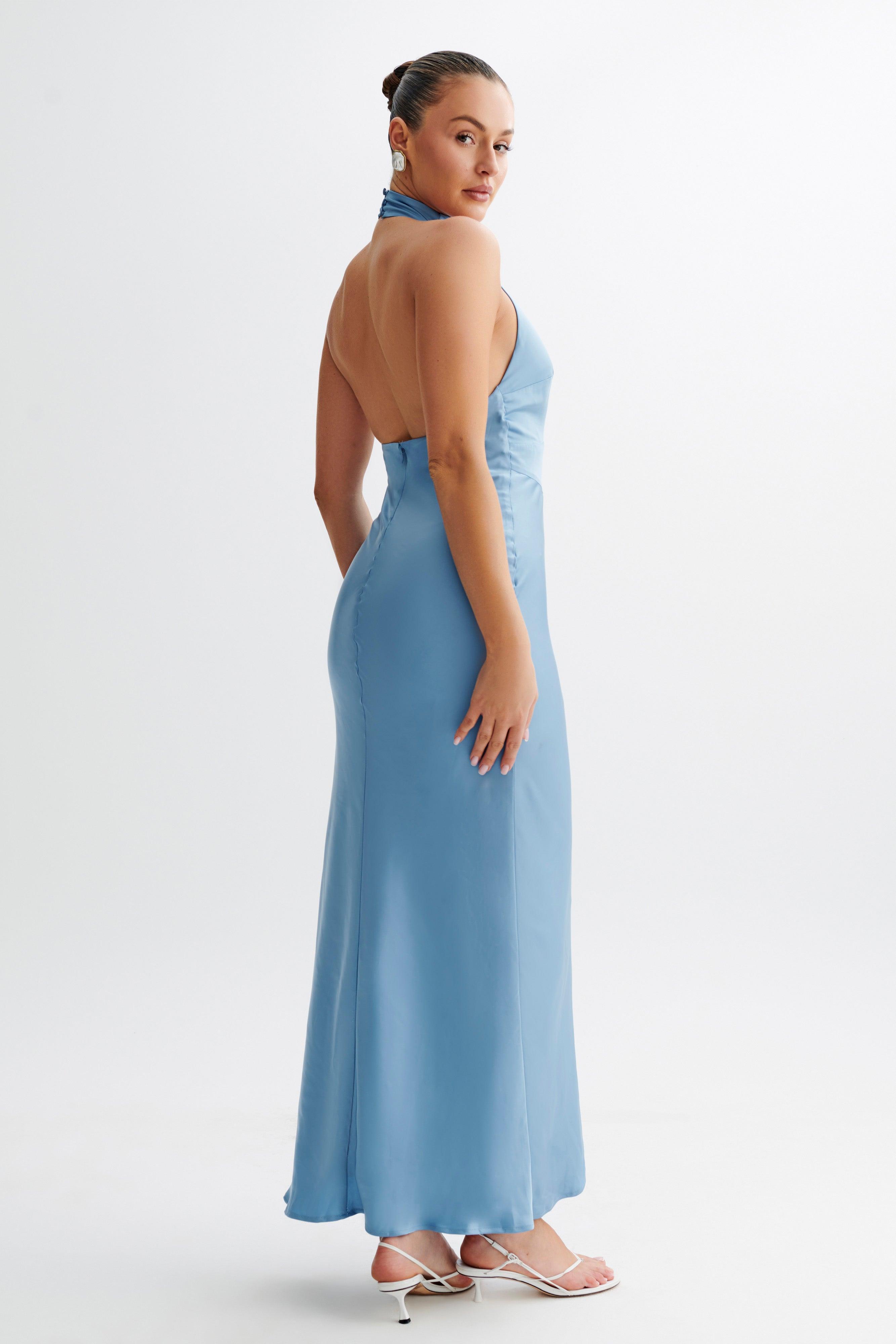 Belladonna Satin Halter Maxi Dress - Iris Blue Product Image