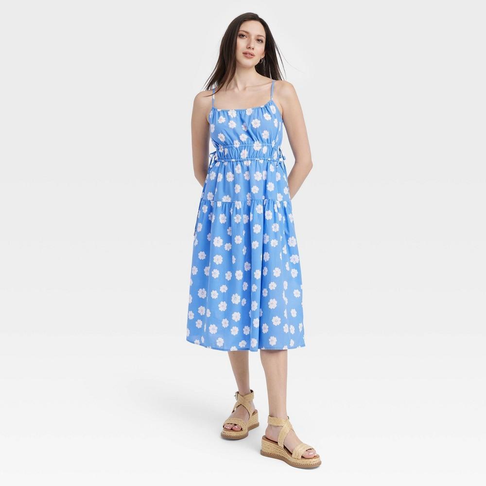 Womens Cinched Waist Midi Sundress - Universal Thread Blue Floral L Product Image