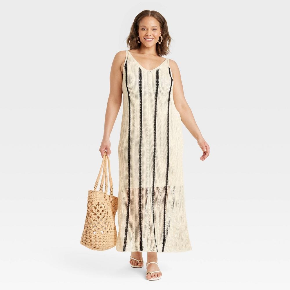 Womens Open Work Maxi Sundress - A New Day Cream/Black Striped Product Image