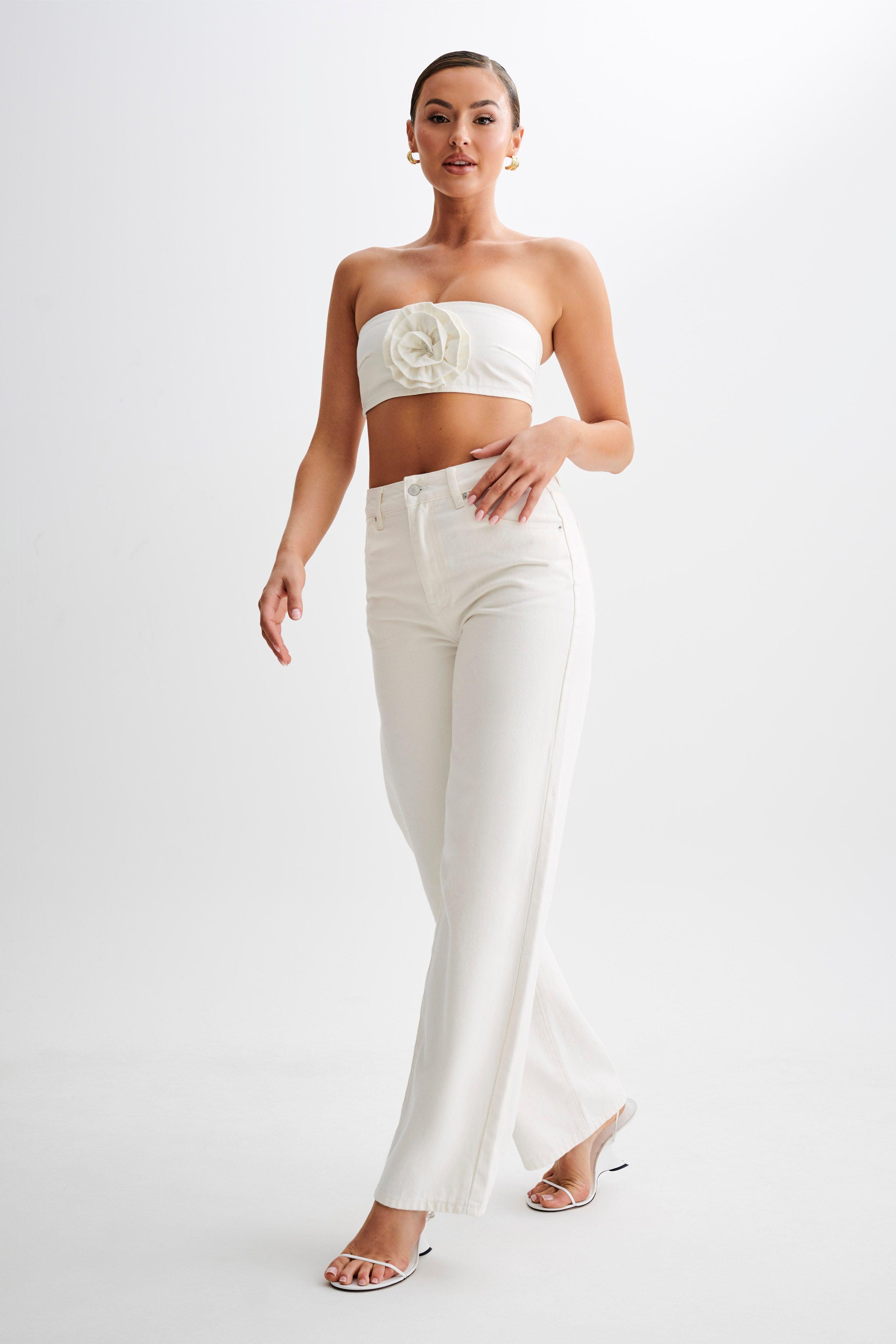 Roxy Wide Leg High Waist Denim Jeans - White Product Image