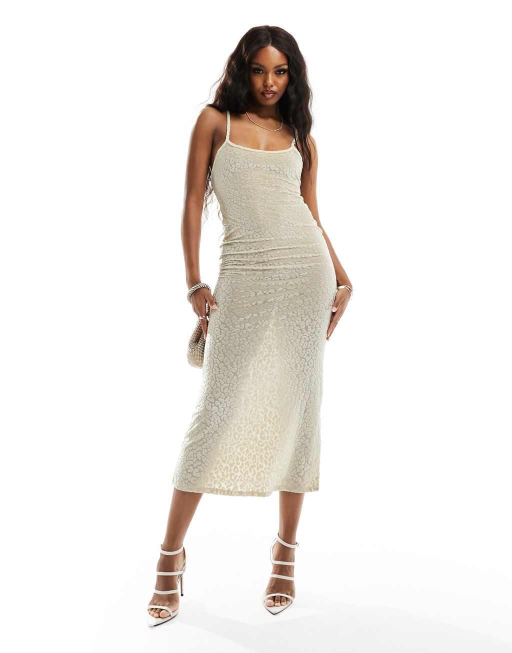 Miss Selfridge leopard burnout cowl neck maxi dress in cream Product Image