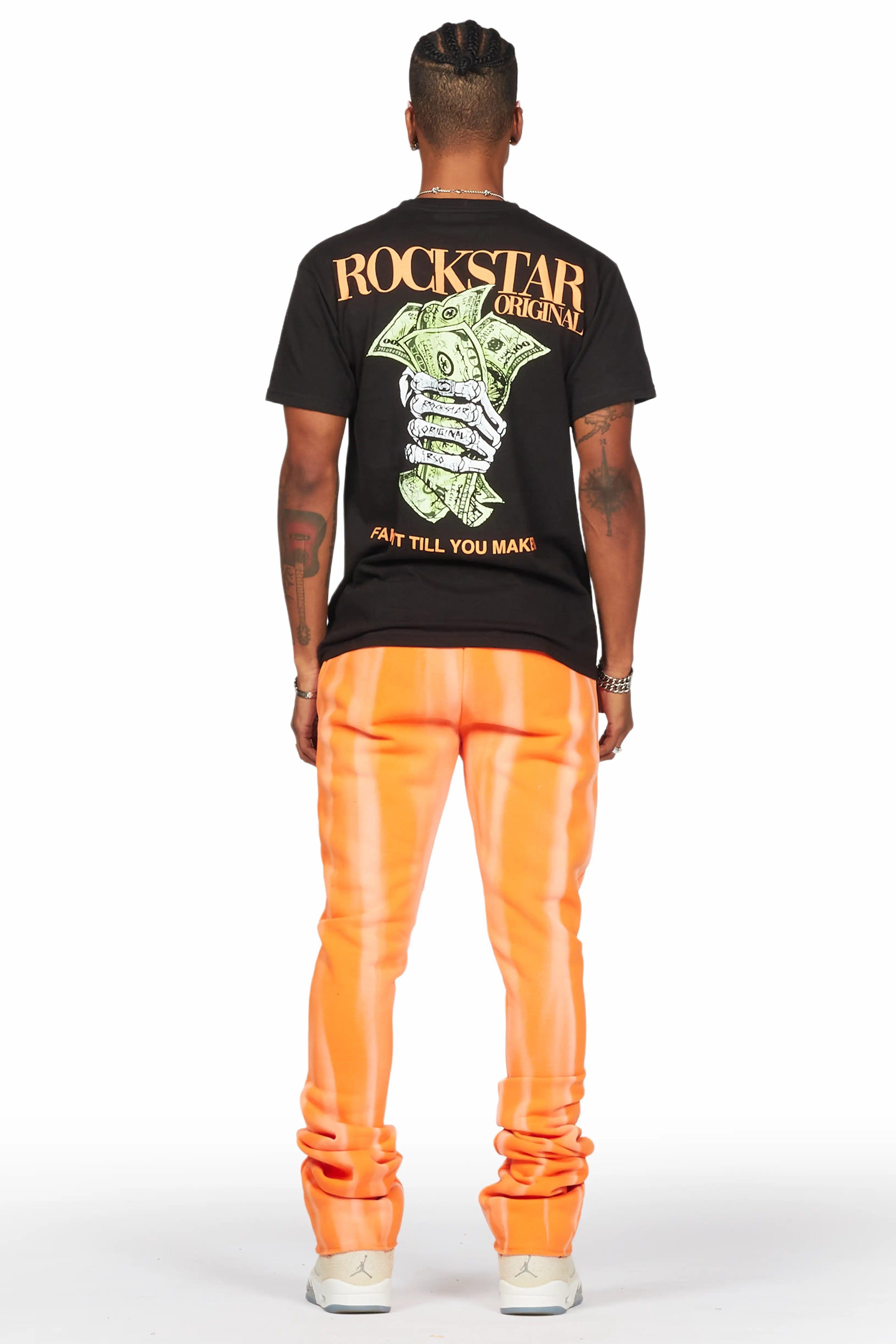 Firoz Orange Graphic Stacked Flare Pant Male Product Image