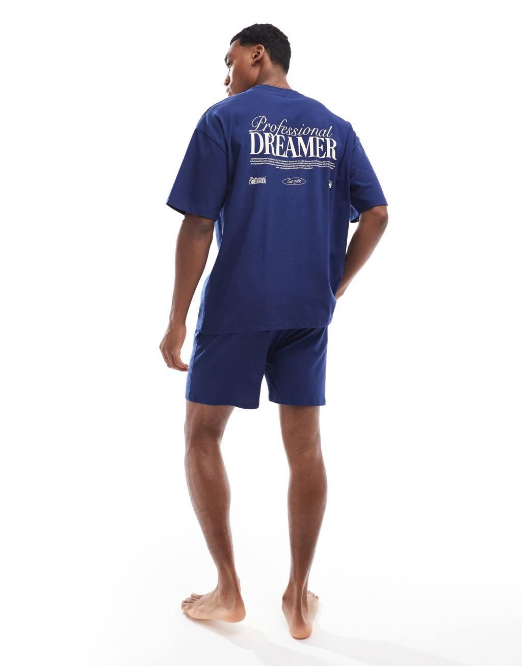 ASOS DESIGN pajama set with Dreamer graphics in navy Product Image