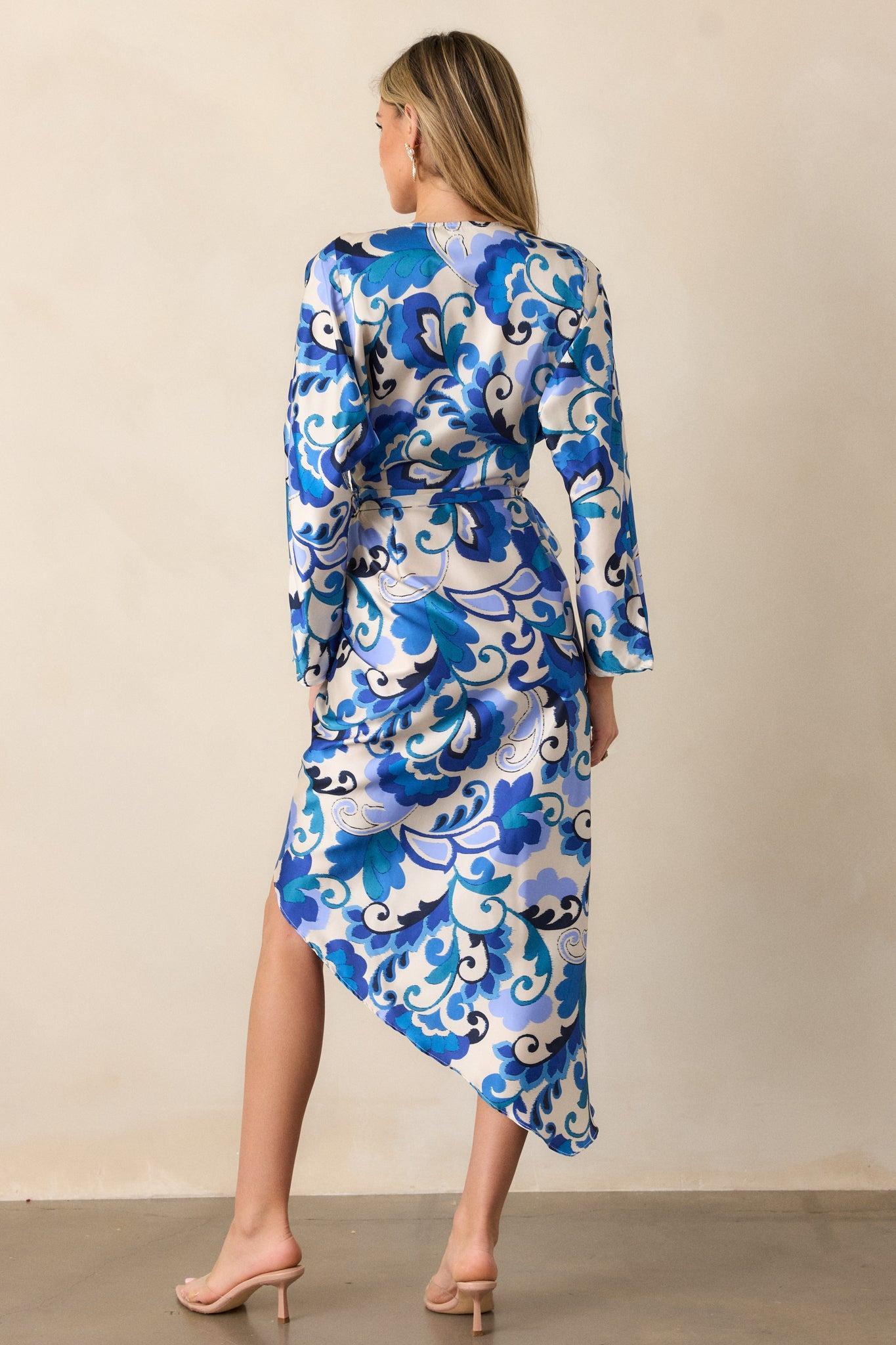 These Moments Blue Floral Wrap Midi Dress Product Image