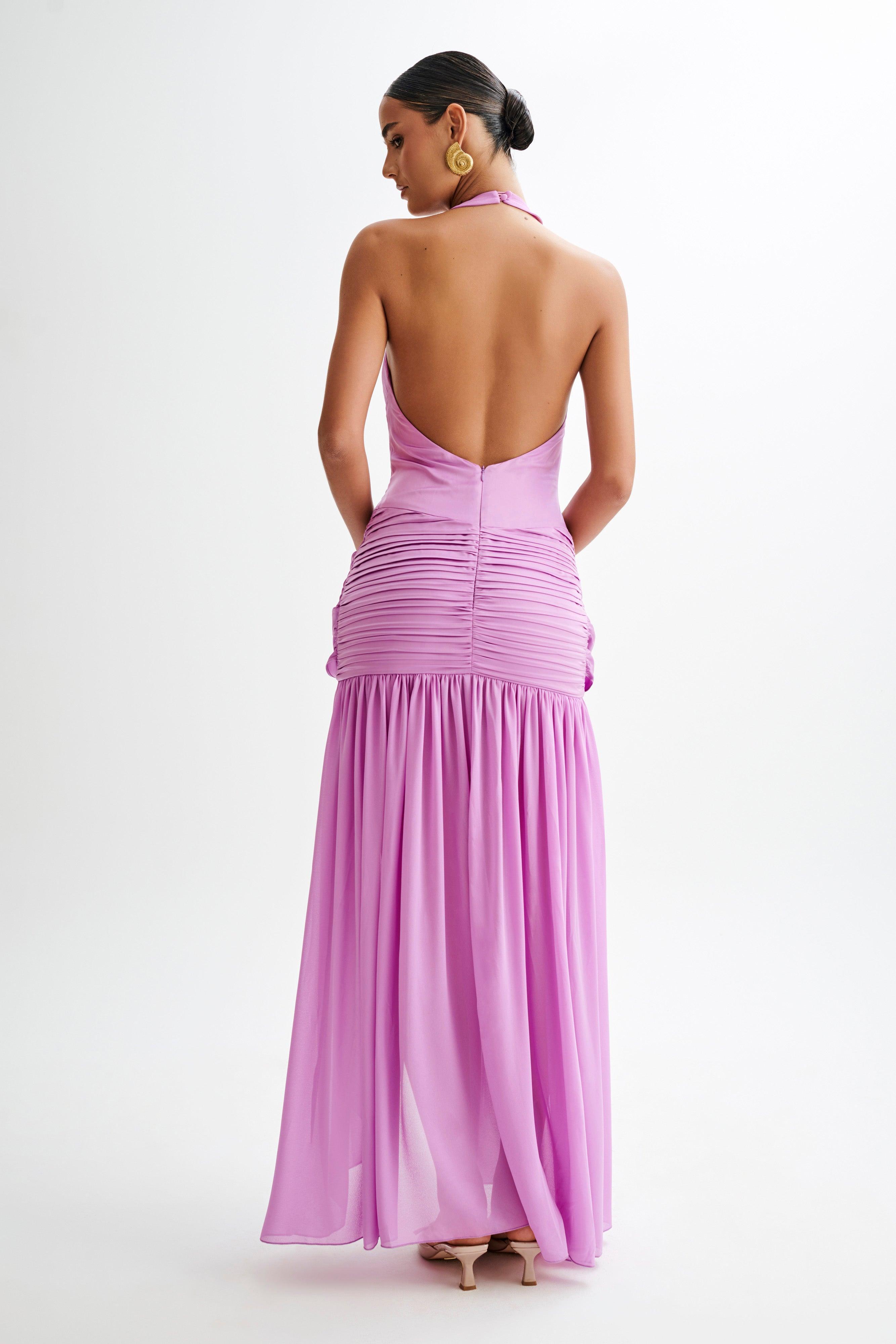 Graziana Satin Chiffon Plunge Maxi Dress - Violet Product Image