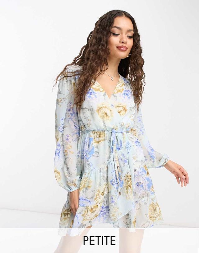 Ever New Petite long sleeve mini dress In blue floral Product Image