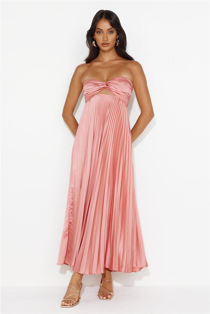 Clouds Of Love Strapless Pleated Maxi Dress Pink Product Image