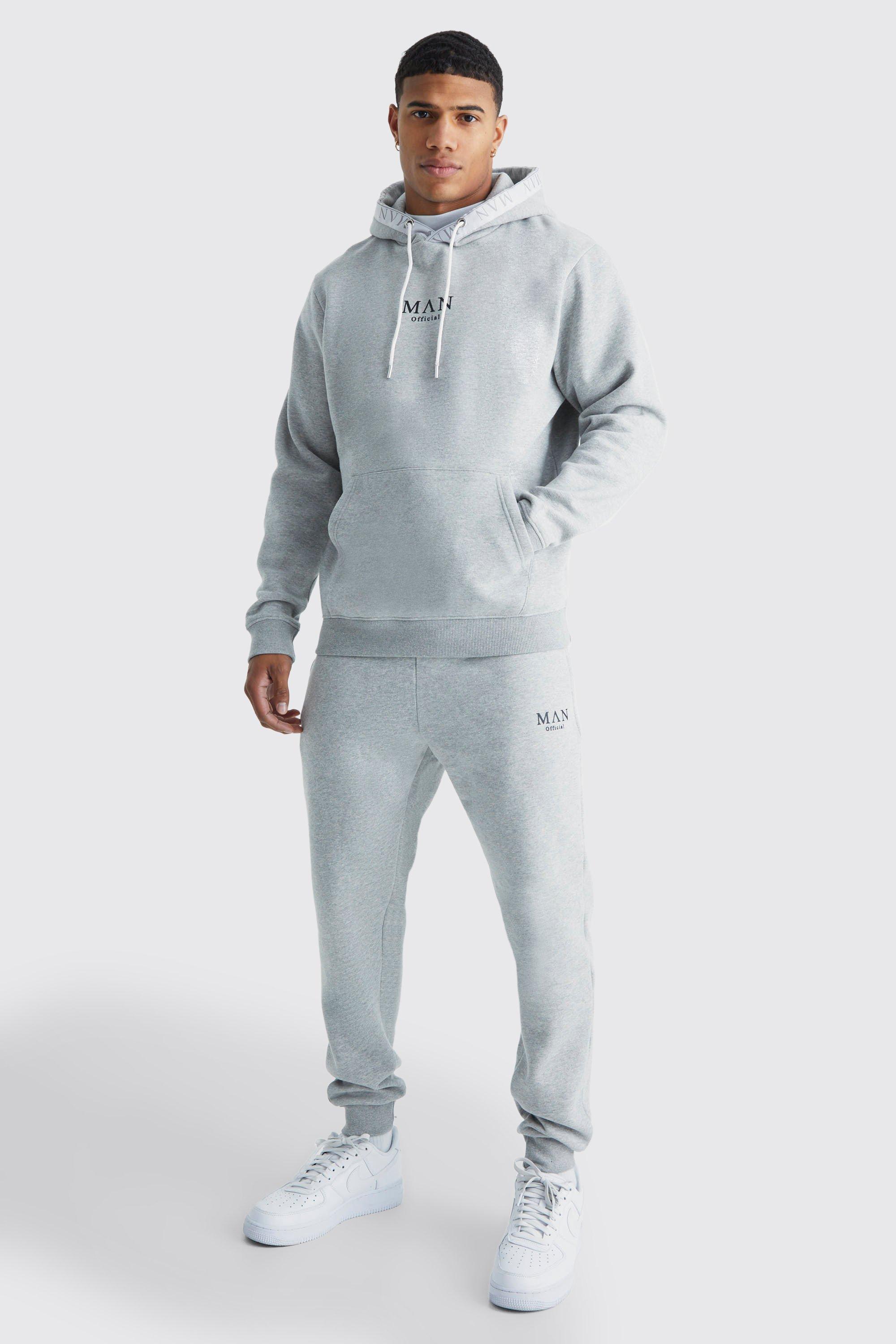 Mens Grey Man Roman Hooded Rib Tracksuit, Grey Product Image