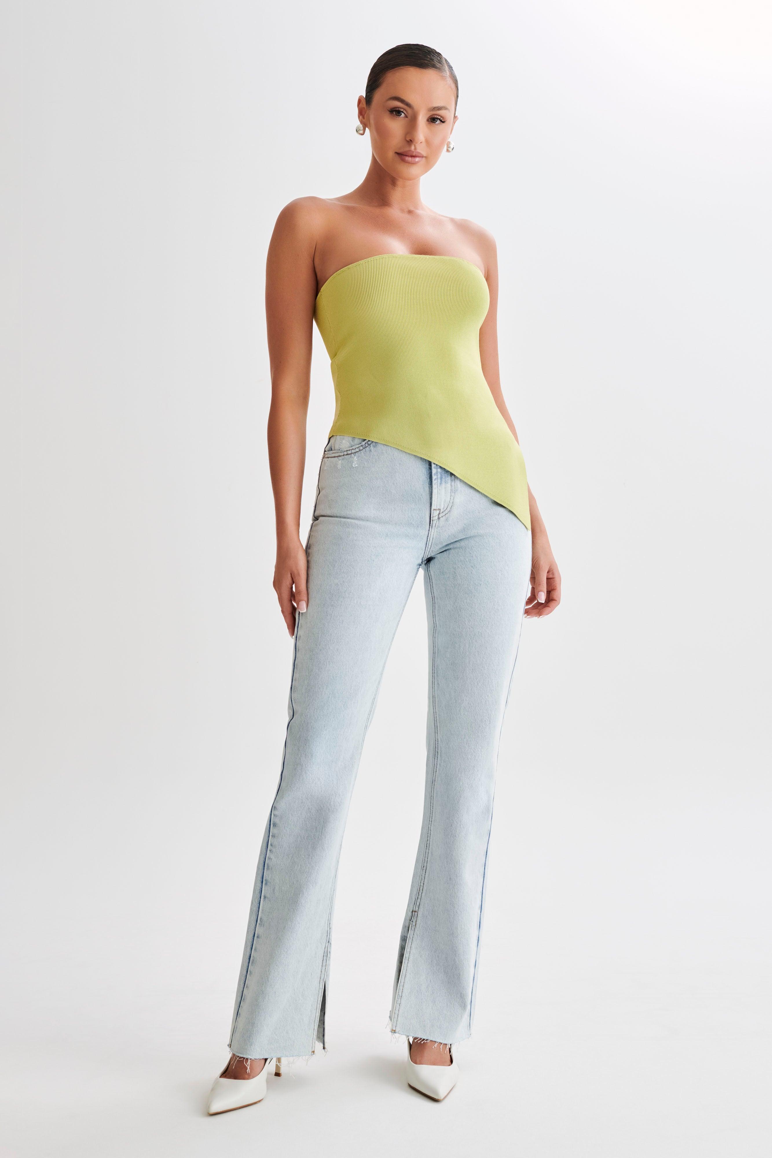 Sidney Asymmetrical Strapless Knit Top - Apple Product Image