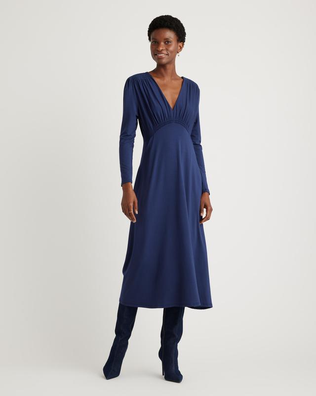 Womens Tencel Jersey V-Neck Long Sleeve Midi Dress in Navy, Size Medium by Quince Product Image