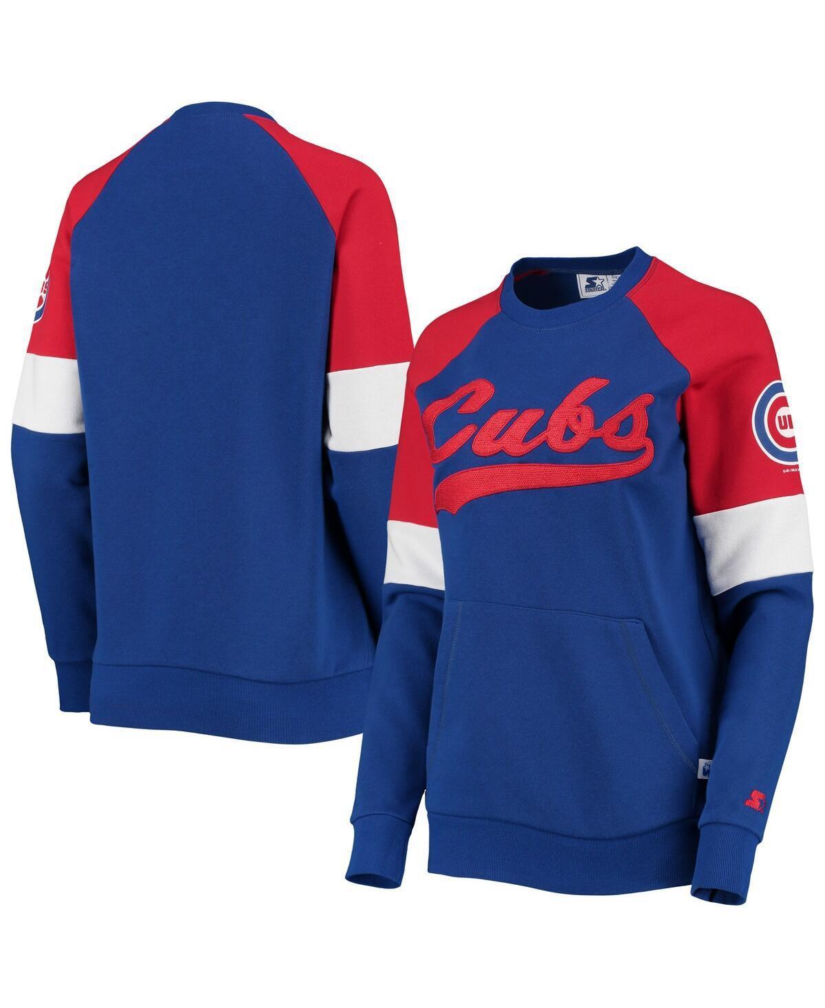 Womens Starter Royal/Red Chicago Cubs Playmaker Raglan Pullover Sweatshirt Product Image