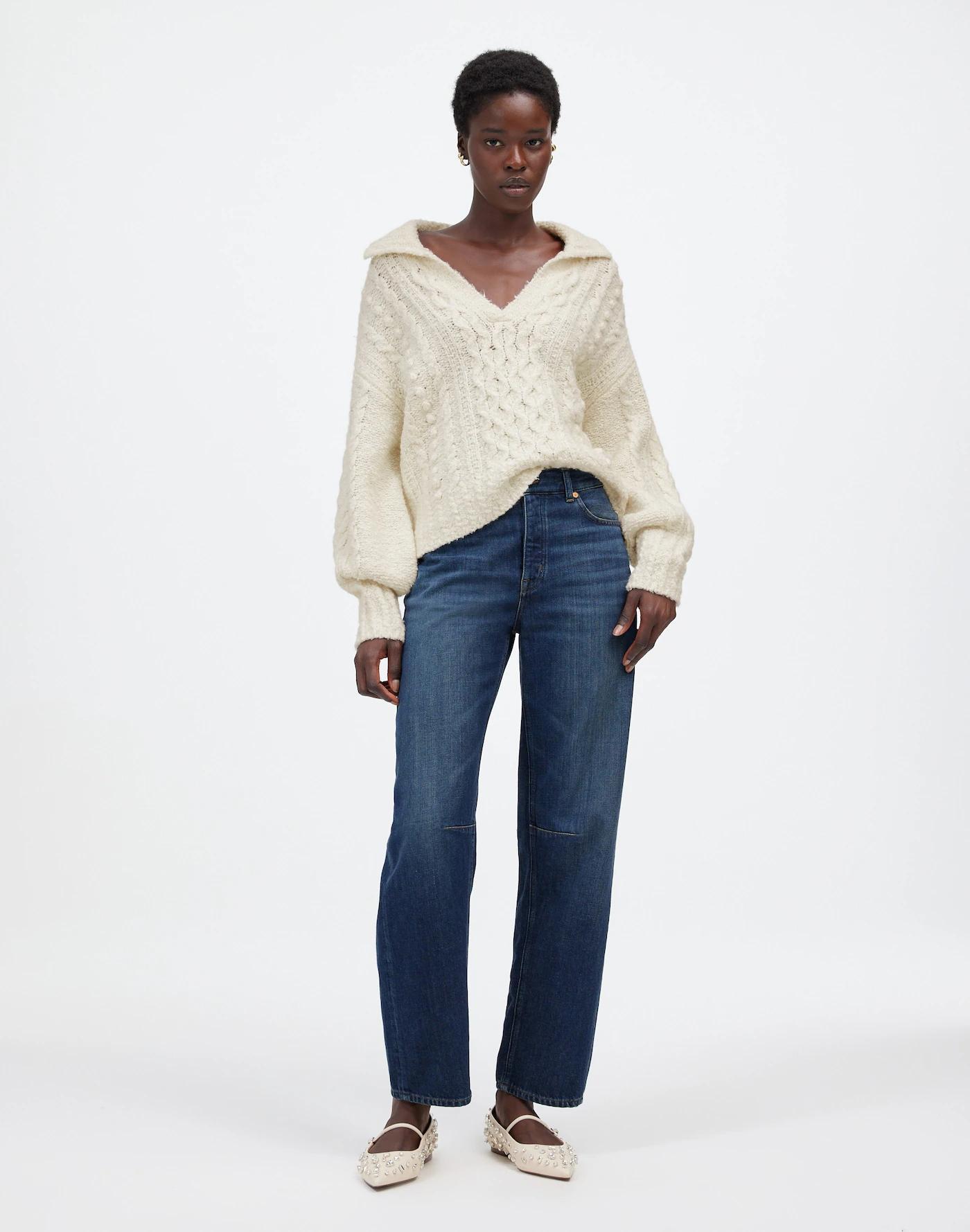 Cotton-Merino Wool Blend Cable-Knit Sweater Product Image