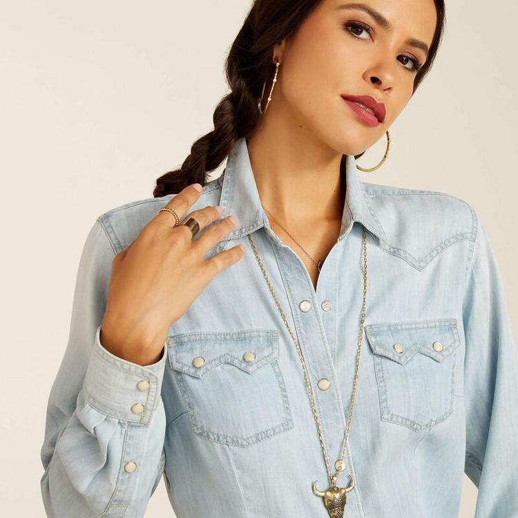 Ariat® Ladies' L/S Bleached Chambray Blues Snap Shirt Product Image