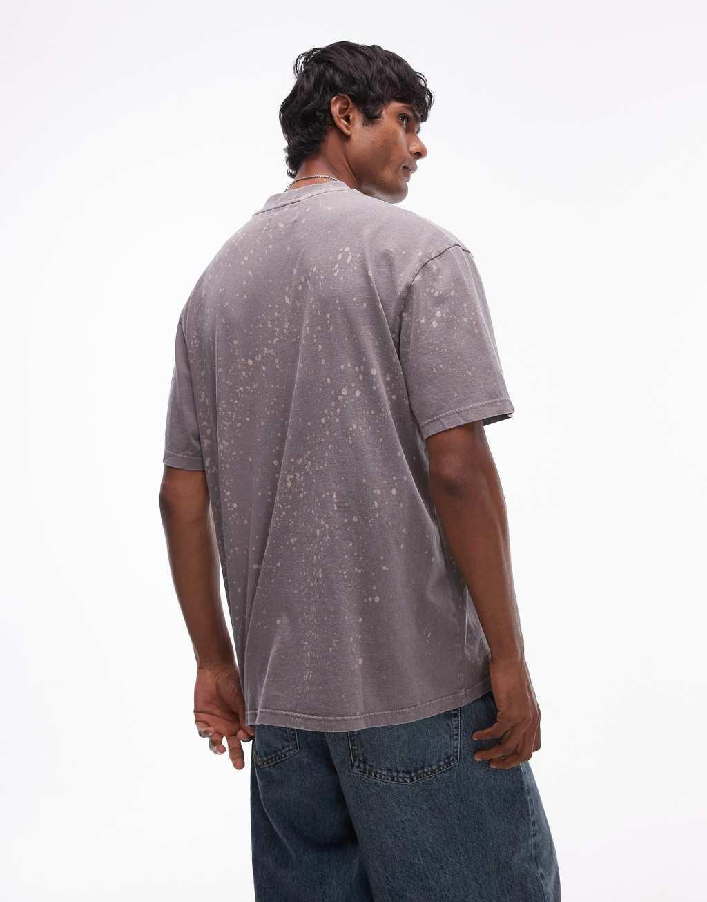 Topman oversized fit t-shirt with wash in gray Product Image