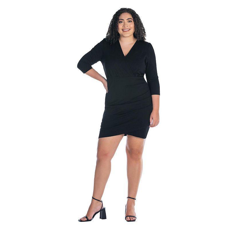 Plus Size 24Seven Comfort Apparel V-Neck Elbow-Sleeve Knee-Length Cocktail Dress, Womens Product Image